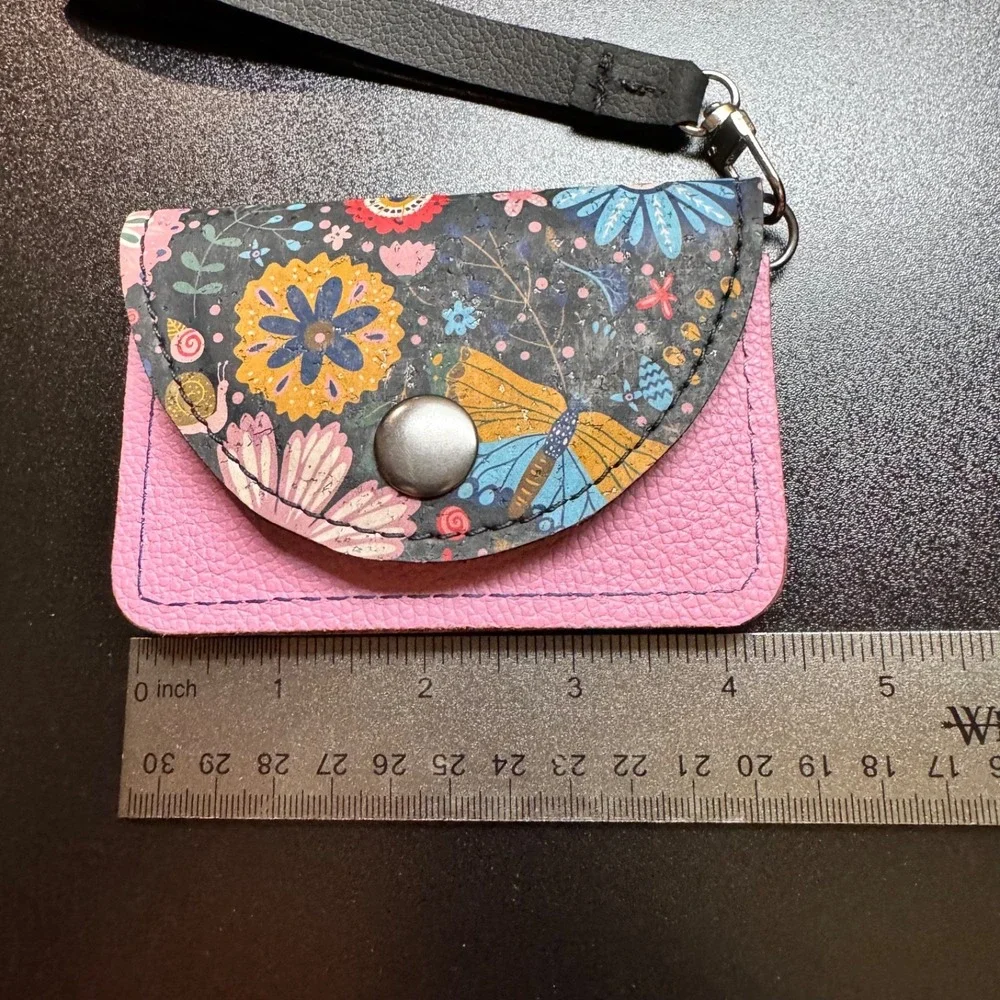 Cork Card Wallet Womens‎ Floral Butterfly Pink Wristlet Coin Purse Holder